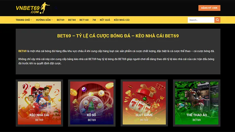 Giao diện Web của BET69 Casino